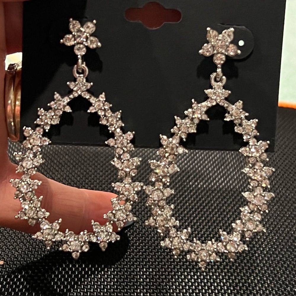 NWT Absolutely Gorgeous Crystal Flower Earrings Set in Silver
